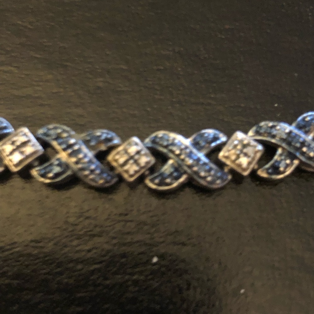 Sterling Silver Plated XOXO Bracelet Blue Diamonds